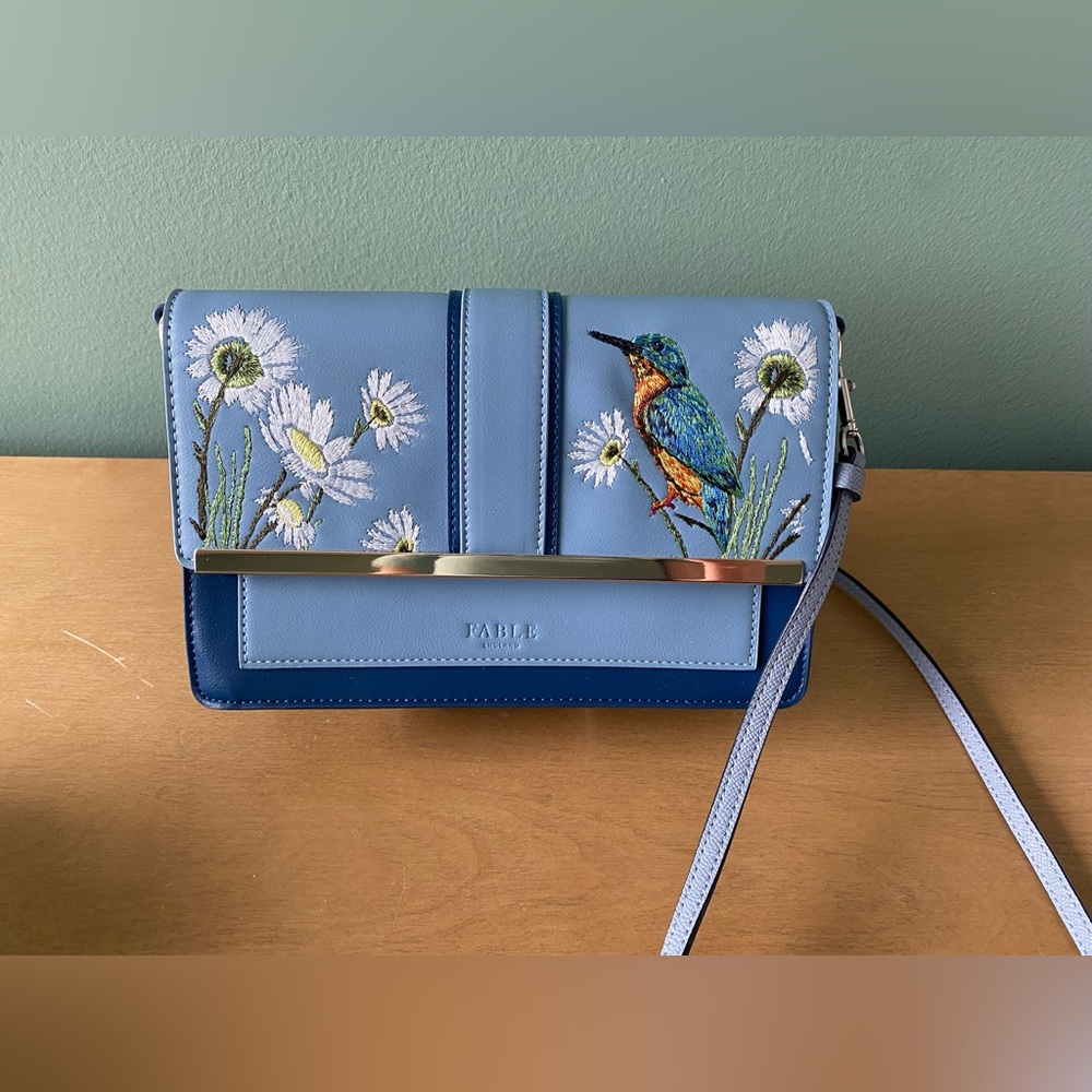 Gorgeous Floral/Bird Embroidered Blue Crossbody Bag